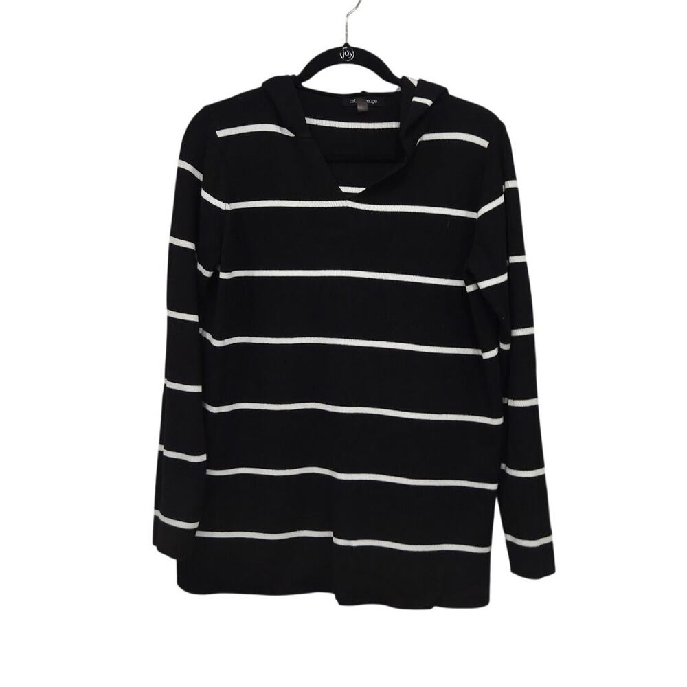 Cable & Gage Striped Hooded Sweater Black White Lightweight Hoodie Womens Size M